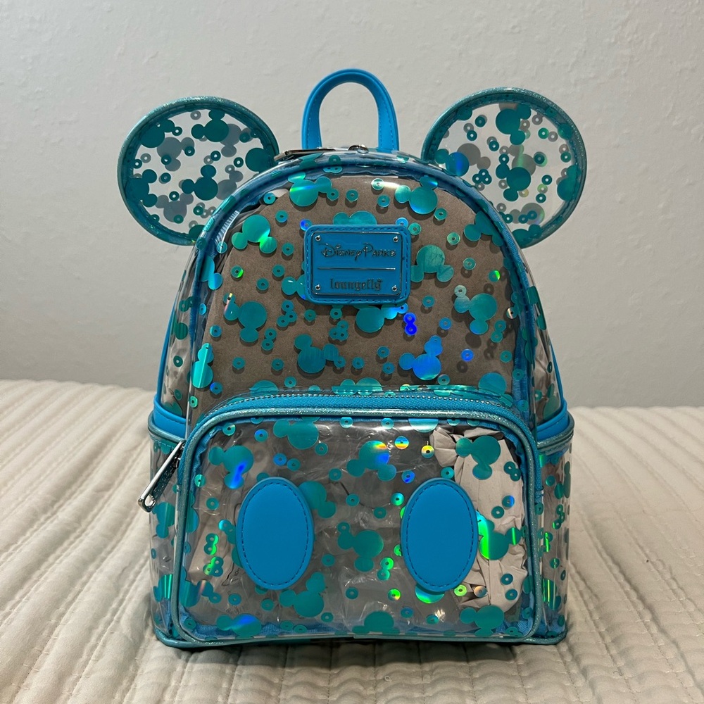 NWT Disney Parks Loungefly Backpack - Mickey Mouse Icon Clear and blue